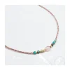 BIANCA - COLLIER TOURMALINE BICOLORE ET CHRYSOCOLLES CUBES SUR CORDON LUREX