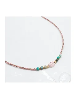 BIANCA - COLLIER TOURMALINE BICOLORE ET CHRYSOCOLLES CUBES SUR CORDON LUREX