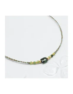 BIANCA - COLLIER TOURMALINE CARRÉE ET TOURMALINES VERTES SUR FIL LUREX