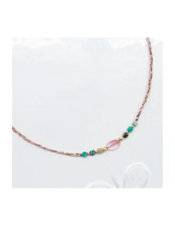 BIANCA - COLLIER TOURMALINE BICOLORE ET CHRYSOCOLLES CUBES SUR CORDON LUREX
