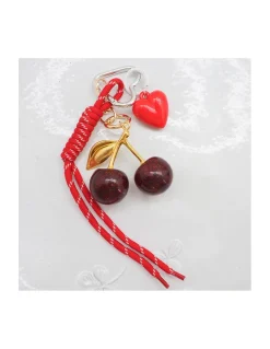 BIJOU DE SAC - CERISE ET COEUR - ROUGE
