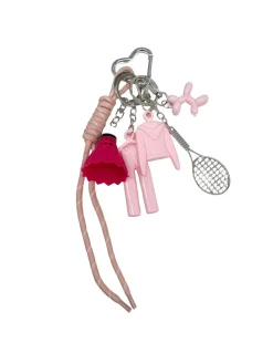 BIJOU DE SAC - TENUE DE SPORT, RAQUETTE, VOLANT ET CHIEN - ROSE