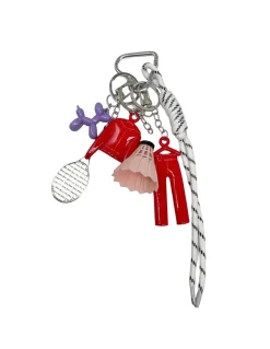 BIJOU DE SAC - TENUE DE SPORT, RAQUETTE, VOLANT ET CHIEN - ROUGE
