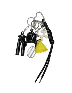 BIJOU DE SAC - TENUE DE SPORT, RAQUETTE, VOLANT ET CHIEN - NOIR