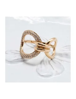 BINGO - BAGUE ASYMETRIQUE EN PLAQUÉ OR ET ZIRCONS