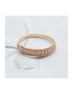 BINGO - BAGUE LONG BEACH PLAQUÉE OR ET SERTIE DE ZIRCONS BLANCS