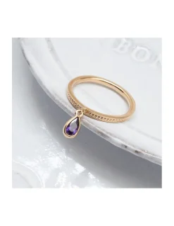 BINGO - BAGUE PLAQUÉE OR ET CHARM GOUTTE ZIRCON VIOLET