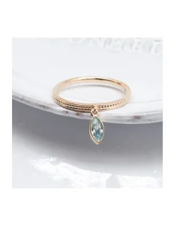 BINGO - BAGUE PLAQUÉE OR ET CHARM OVALE ZIRCON BLEU