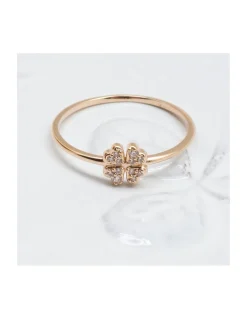 BINGO - BAGUE TRÈFLE PLAQUÉE OR ET ZIRCONS