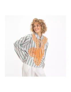 BLOUSE GANGA BRODÉE À RAYURES