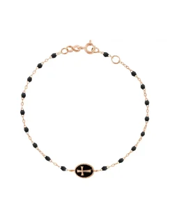 BRACELET CROIX ÉMAILLÉE OR ROSE - GIGI - NOIR