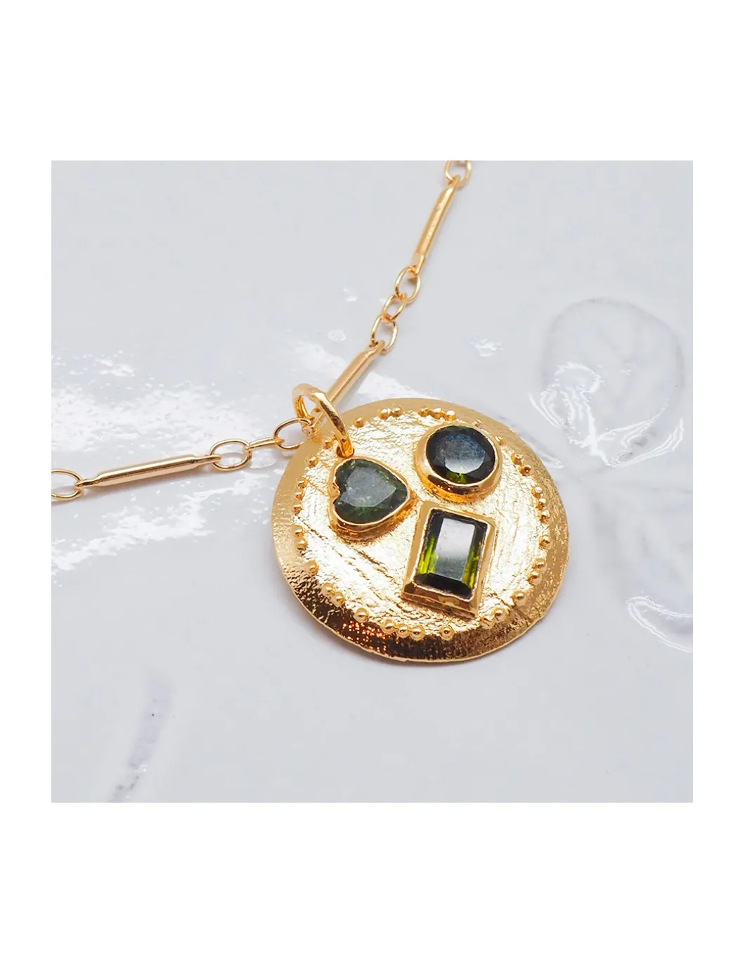 CAMILLE - MÉDAILLE 3 PIERRES TOURMALINES VERTES