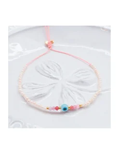 CANDIES - BRACELET 25 PERLES SOUCOUPES, 6 SPINELLES MULTICOLORES ET OEIL ROND SUR CORDON