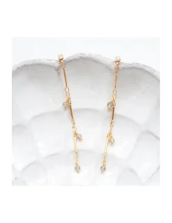 CANNES - BOUCLE D'OREILLE PUCE ZIRCON ET LABRADORITES PAMPILLES SUR CHAÎNE 3 MAILLONS