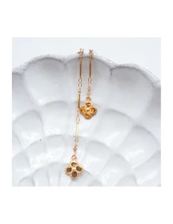 CANNES - BOUCLE D'OREILLE PUCE ZIRCON, SPINELLE CHOCO ET PENDENTIF FLEUR INDIEN SUR CHAÎNE 1 MAILLON