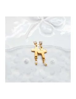 CANNES - BOUCLE D'OREILLE PUCE ZIRCON AVEC CROIX ET PERLE DE CULTURE