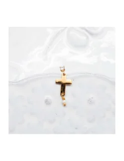 CANNES - BOUCLE D'OREILLE PUCE ZIRCON AVEC CROIX ET PERLE DE CULTURE