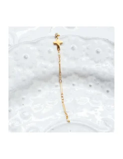 CANNES - BOUCLE D'OREILLE ZIRCON ET CROIX AVEC PERLES DE CULTURE SUR CHAÎNE