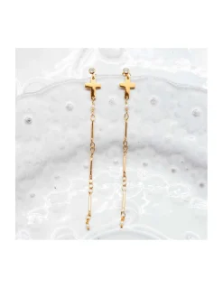 CANNES - BOUCLE D'OREILLE ZIRCON ET CROIX AVEC PERLES DE CULTURE SUR CHAÎNE