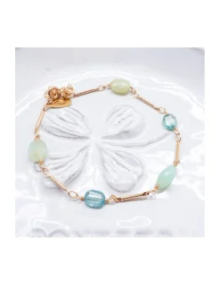 CANNES - BRACELET CHAÎNE PLAQUÉE OR, 3 OPALES DU PÉROU ET 2 ZIRCONS INTÉGRÉS À LA CHAÎNE