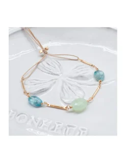 CANNES - BRACELET CHAÎNE PLAQUÉE OR, OPALE DU PÉROU ET ZIRCONS SUR CORDON