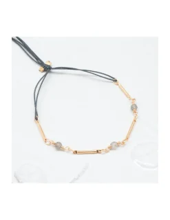 CANNES - BRACELET CHAÎNE PLAQUÉE OR ET 6 LABRADORITES SUR CORDON