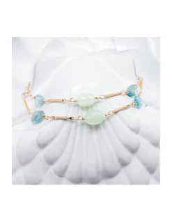 CANNES - BRACELET CHAÎNE PLAQUÉE OR, OPALE DU PÉROU ET ZIRCONS SUR CORDON