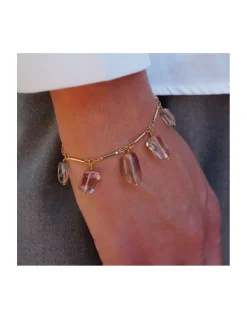 CANNES - BRACELET CHAÎNE TUBES FINS ET GRANDES CITRINES CHAMPAGNE PICASSO