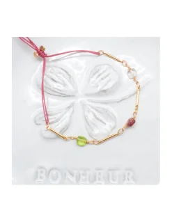 CANNES - BRACELET CHAÎNE TUBES FINS ET TOURMALINES CARRÉES SUR CORDON