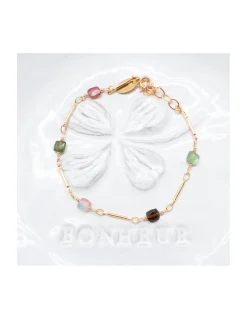 CANNES - BRACELET CHAÎNE TUBES FINS ET TOURMALINES CARRÉES