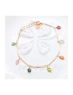 CANNES - BRACELET CHAÎNE TUBES FINS ET TOURMALINES PAMPILLES