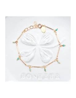CANNES - BRACELET CHAÎNE TUBES FINS ET TURQUOISES