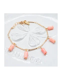 CANNES - BRACELET CHAÎNE TUBES FINS ET TULIPES CORAIL