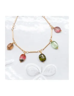CANNES - BRACELET CHAÎNE TUBES FINS ET GRANDES TOURMALINES PAMPILLES