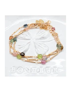 CANNES - BRACELET CHAÎNE TUBES FINS ET TOURMALINES CARRÉES
