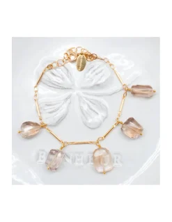 CANNES - BRACELET CHAÎNE TUBES FINS ET GRANDES CITRINES CHAMPAGNE PICASSO