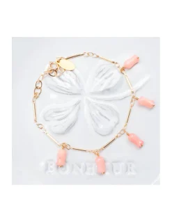 CANNES - BRACELET CHAÎNE TUBES FINS ET TULIPES CORAIL