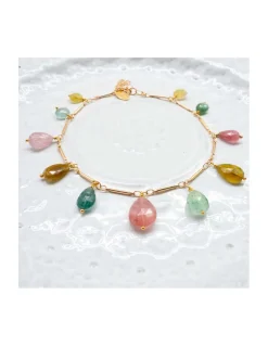 CANNES - BRACELET DE CHEVILLE CHAÎNE TUBES FINS ET TOURMALINES AFGHANES