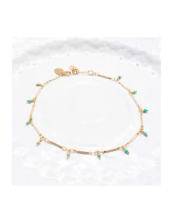 CANNES - BRACELET DE CHEVILLE CHAÎNE TUBES FINS ET TURQUOISES