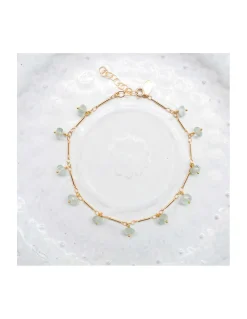 CANNES - BRACELET DE CHEVILLE CHAÎNE TUBES FINS ET AQUAMARINES ORAGE