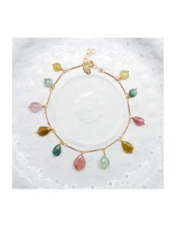 CANNES - BRACELET DE CHEVILLE CHAÎNE TUBES FINS ET TOURMALINES AFGHANES