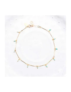 CANNES - BRACELET DE CHEVILLE CHAÎNE TUBES FINS ET TURQUOISES