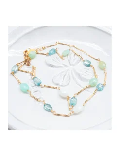CANNES - COLLIER CHAÎNE PLAQUÉE OR, OPALES DU PÉROU ET ZIRCONS INTÉGRÉS À LA CHAÎNE