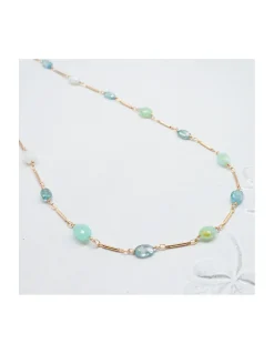 CANNES - COLLIER CHAÎNE PLAQUÉE OR, OPALES DU PÉROU ET ZIRCONS INTÉGRÉS À LA CHAÎNE