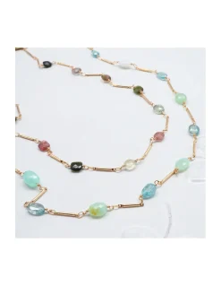 CANNES - COLLIER CHAÎNE PLAQUÉE OR, OPALES DU PÉROU ET ZIRCONS INTÉGRÉS À LA CHAÎNE