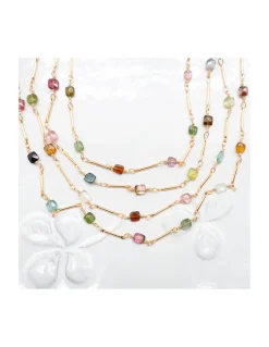 CANNES - COLLIER TOURMALINES CARRÉE SUR CHAÎNE TUBES FINS