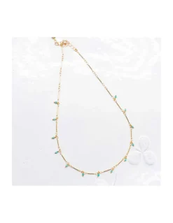 CANNES - COLLIER TURQUOISES SUR CHAÎNE TUBES FINS