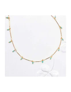 CANNES - COLLIER TURQUOISES SUR CHAÎNE TUBES FINS