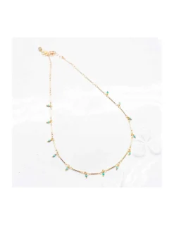 CANNES - COLLIER TURQUOISES SUR CHAÎNE TUBES FINS