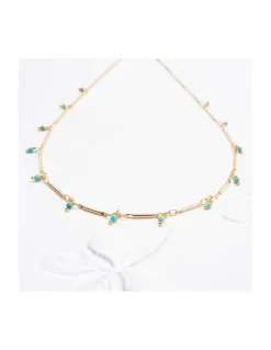 CANNES - COLLIER TURQUOISES SUR CHAÎNE TUBES FINS
